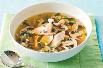 Куриный суп с свежими грибами
